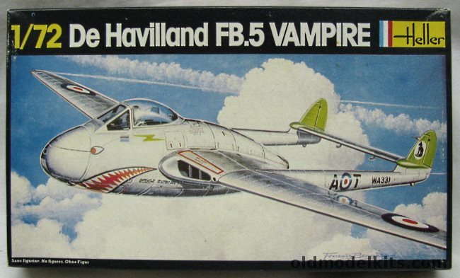 Heller 1/72 DeHavilland FB.5 Vampire Bagged - RAF 112 Sq or 4 Esc 1/4 Lafayette Friedrichshafen Germany 1951, 283 plastic model kit